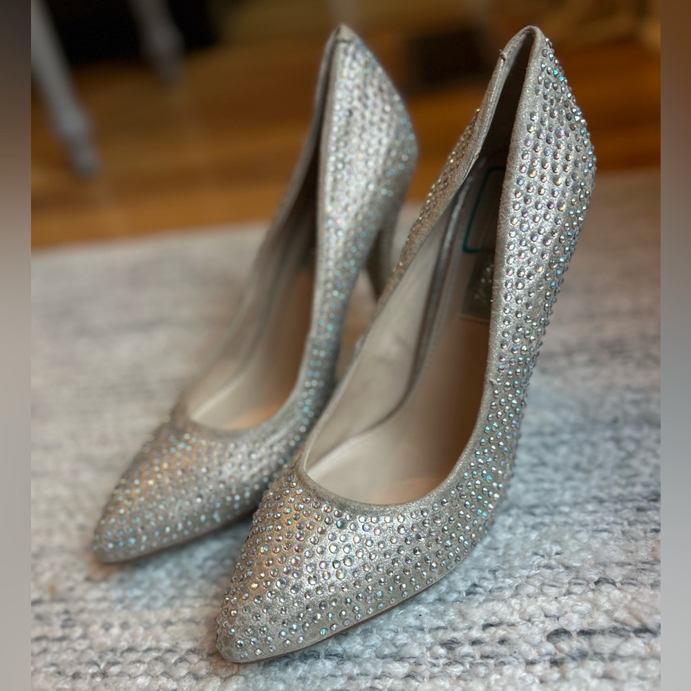Betsey Johnson Gold Crystal Rhinestone Sparkle Stiletto Pumps Heels Sz 10 Prom⁠